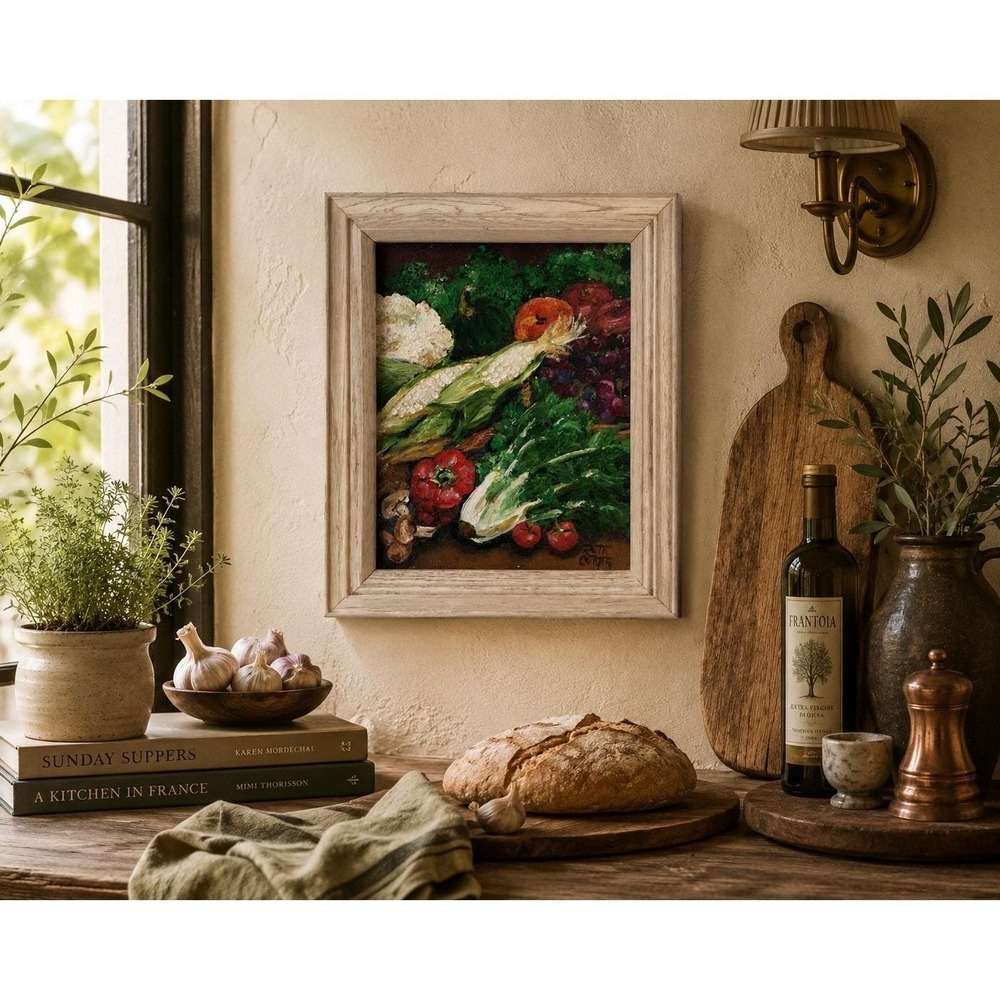 Signed Original Oil Painting Vegetable Still Life Impasto Canvas Framed 8x10